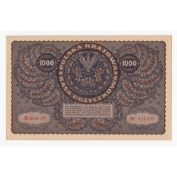 Banknot 1000 marek 1919, III serja AT, st. 1-/2+