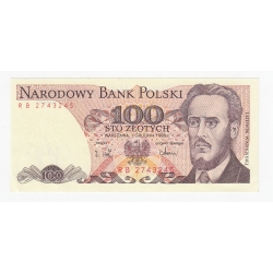 Banknot 100 zł 1988, seria RB, UNC-