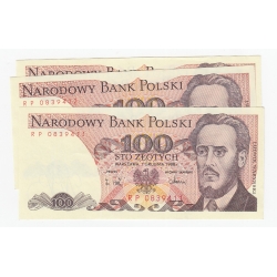 Banknot 100 zł 1988, seria RP, UNC-