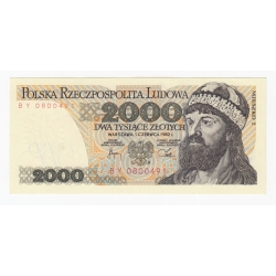 Banknot 2000 zł 1982, seria BY, UNC/UNC-