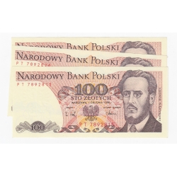 Banknot 100 zł 1986, seria PT, UNC/UNC-