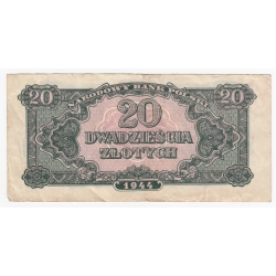 Banknot 20 zł 1944, (Mił. 116b), st. 3, rzadki