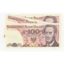 Banknot 100 zł 1988, seria RC, UNC/UNC-