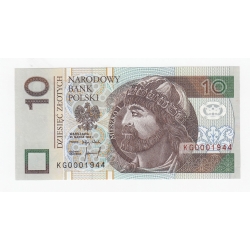 Banknot 10 zł 1994, seria KG, UNC, ciekawy numer