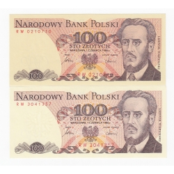 100 zł 1986, seria RW, 2 rózne odmiany papieru, cena za 2 sztuki